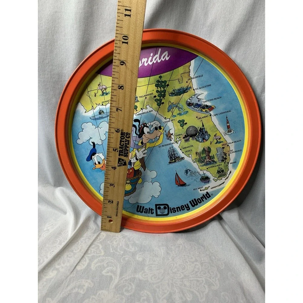 Vintage 1970s Souvenir Walt Disney World Florida‎ Map Round Metal Tray
